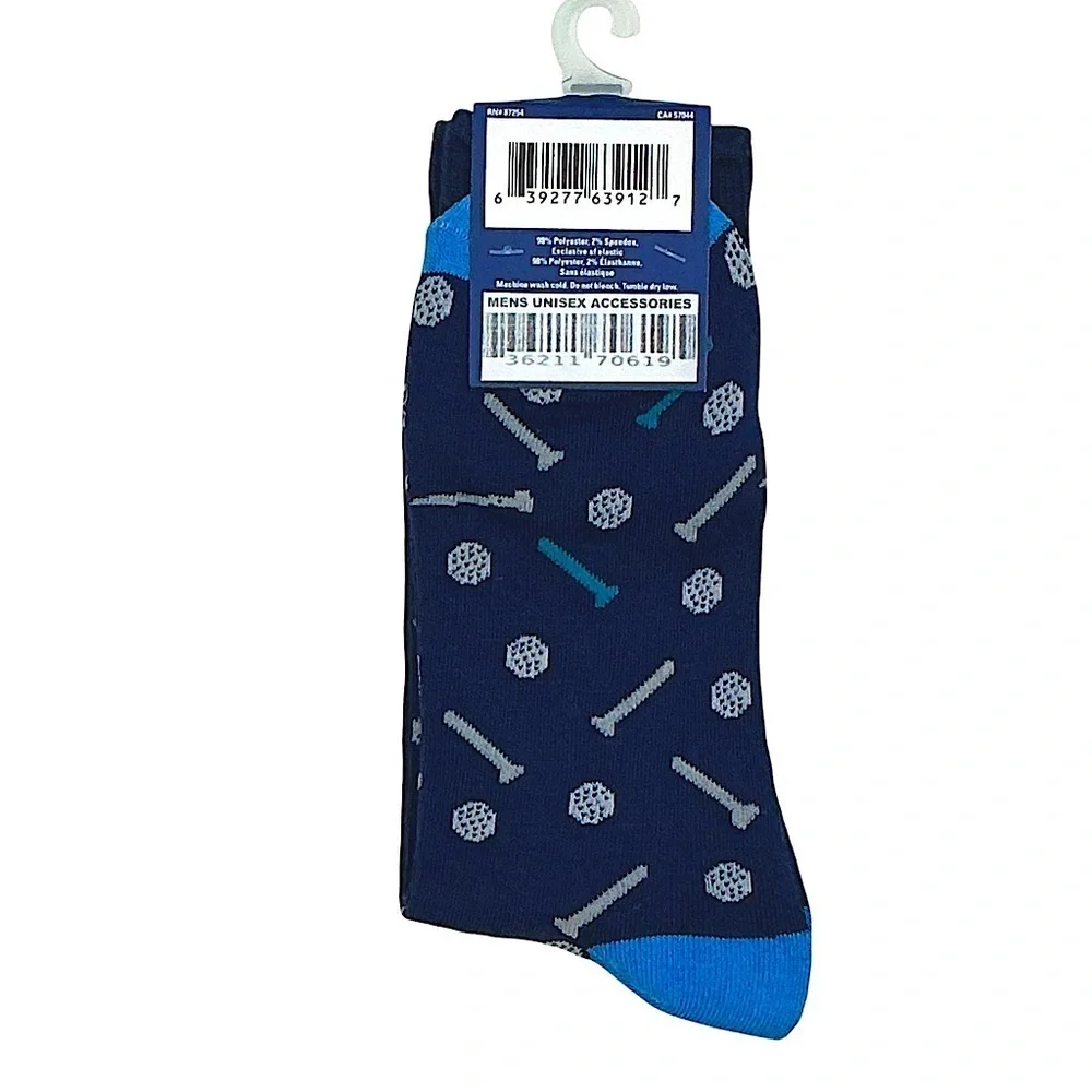 Golf Crew Socks Mens Novelty Funny Print Blue Unisex OS Shoe Size 6-12